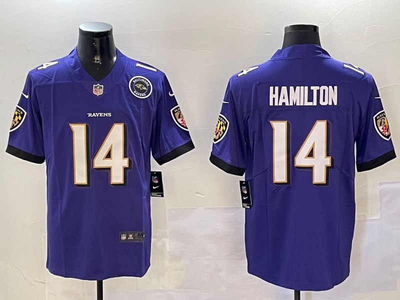 Men Baltimore Ravens 14 Hamilton Purple Second generation 2024 Nike Limited NFL Jersey style 2